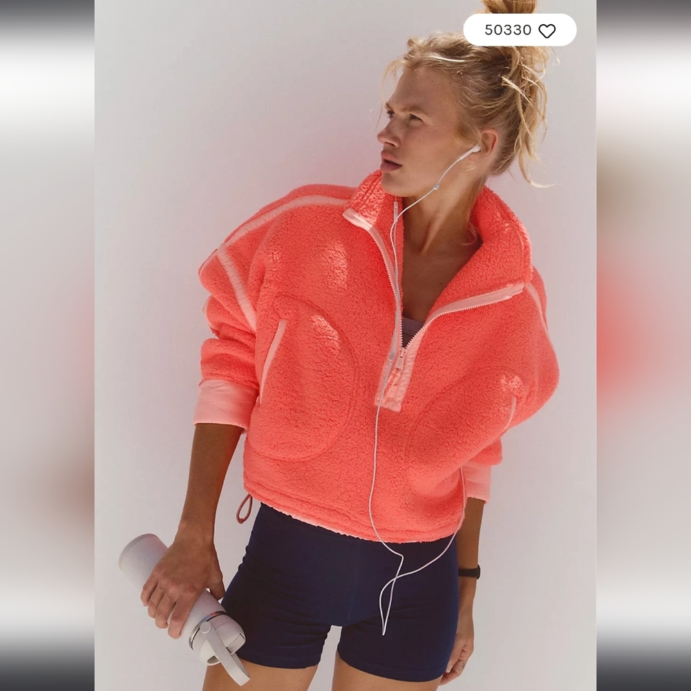 Coral Sherpa Half-Zip Jacket
